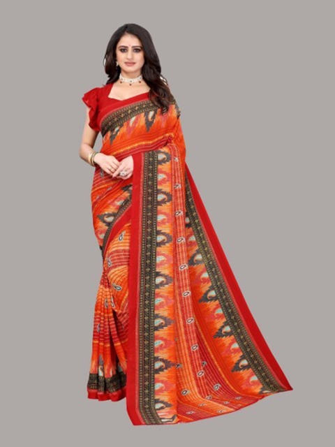 

Yashika Orange & Green Saree