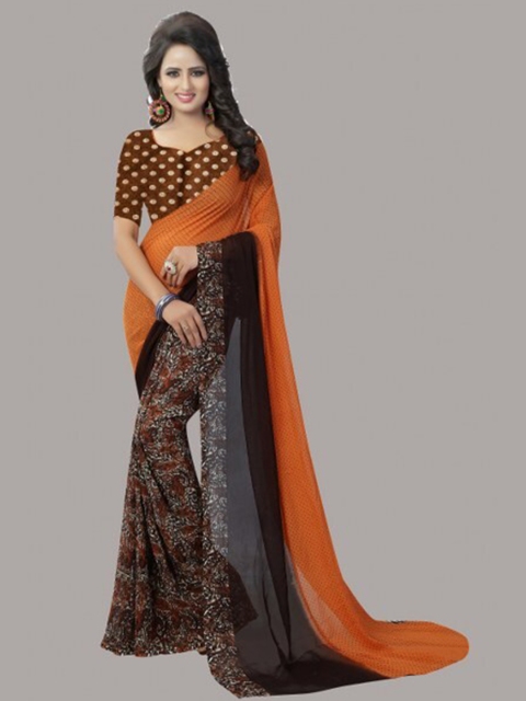 

Yashika Orange & Black Floral Saree
