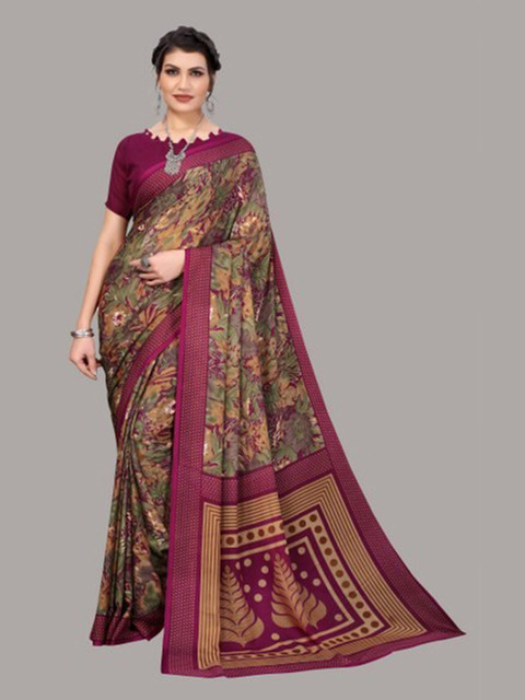 

Yashika Burgundy & Green Floral Saree