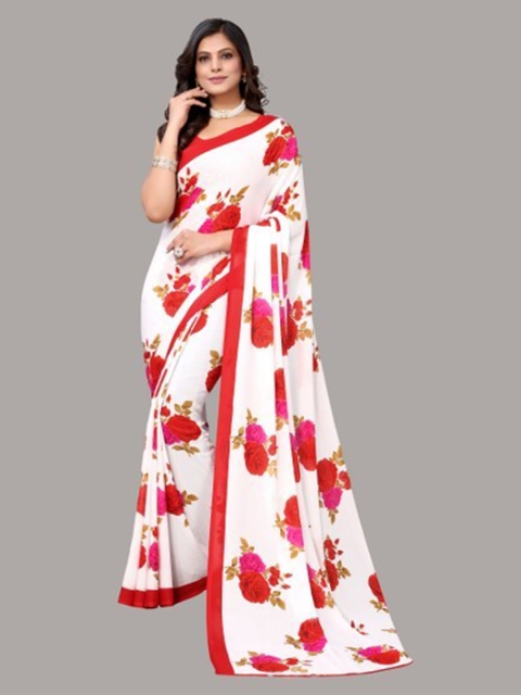 

Yashika White & Red Floral Saree