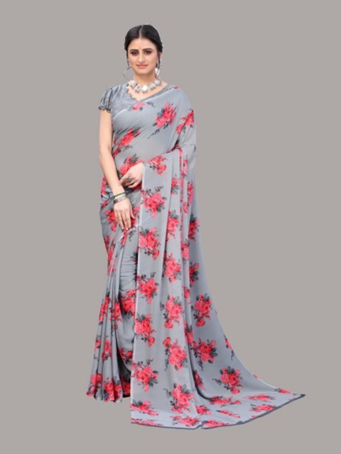 

Yashika Grey & Peach-Coloured Floral Saree