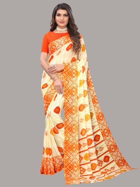 

Yashika Orange & Cream-Coloured Ethnic Motifs Saree