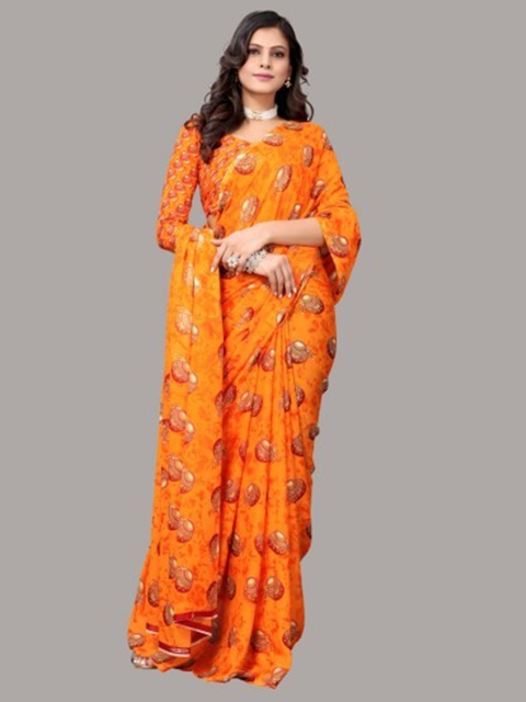 

Yashika Orange & Brown Saree