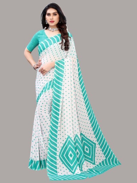 

Yashika Green & Off White Bandhani Saree