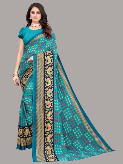 

Yashika Turquoise Blue & Mustard Floral Saree