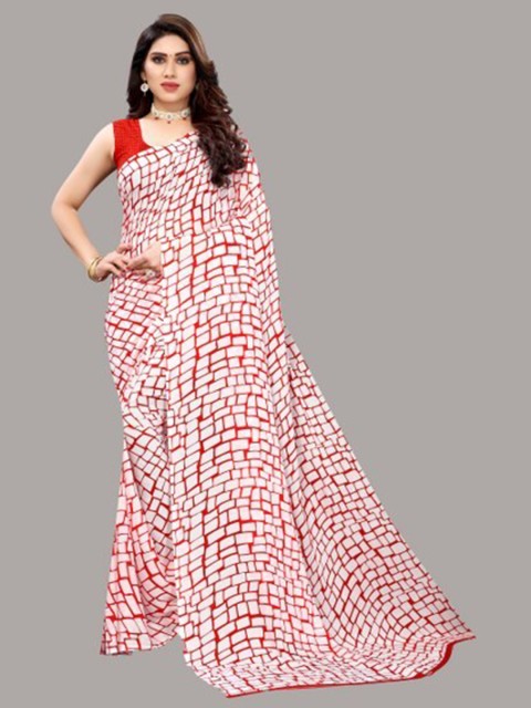 

Yashika Red & Off White Saree