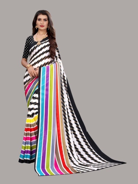 

Yashika White & Black Striped Saree