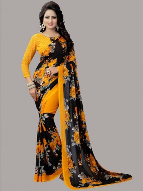 

Yashika Yellow & Black Floral Saree