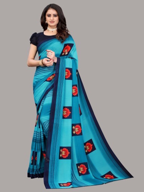 

Yashika Turquoise Blue & Red Floral Saree