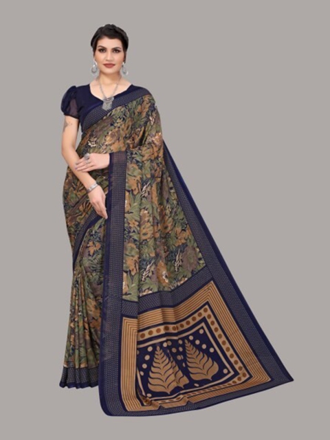 

Yashika Navy Blue & Brown Floral Saree