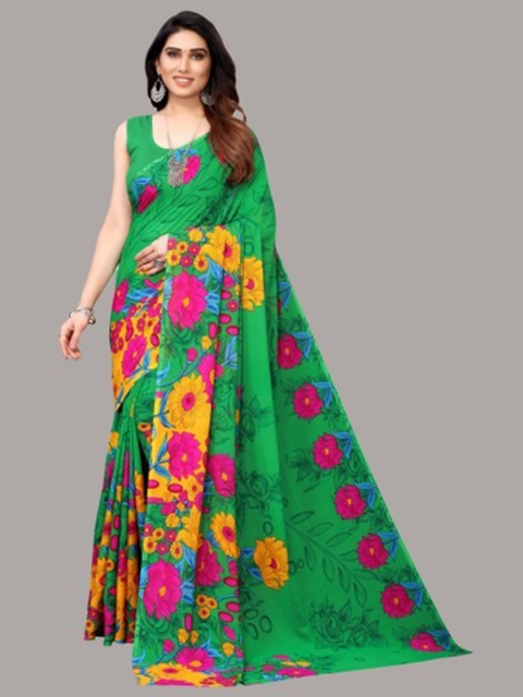 

Yashika Green & Orange Floral Saree