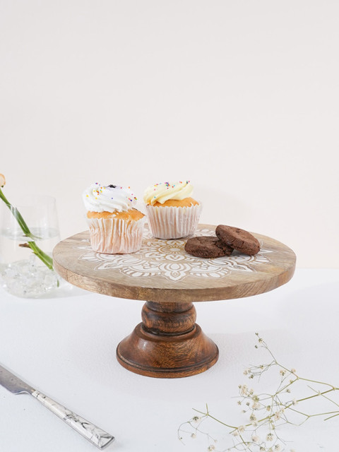 

CASA DECOR Brown Handpainted Wooden Cake Stand