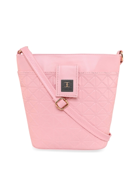 

ESBEDA Pink Textured PU Bucket Sling Bag with Quilted