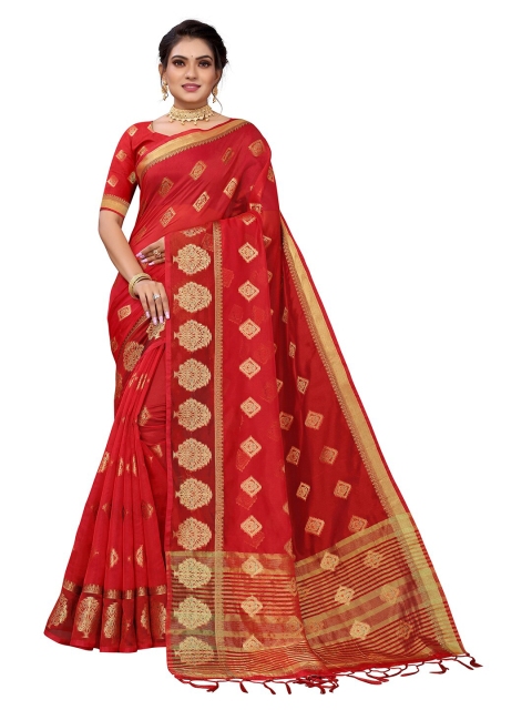 

Pisara Red & Gold-Toned Floral Organza Saree