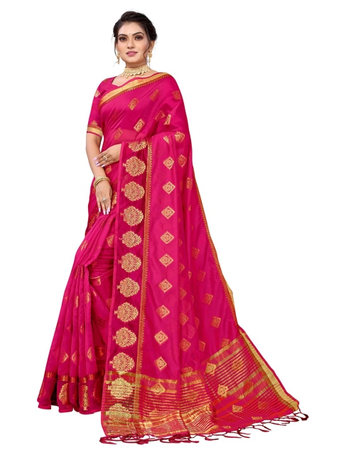 

Pisara Pink & Gold-Toned Woven Design Zari Organza Saree