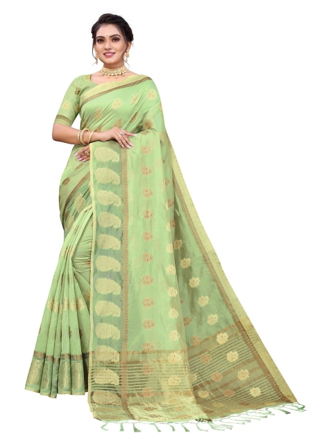 

Pisara Olive Green & Gold-Toned Woven Design Zari Organza Saree