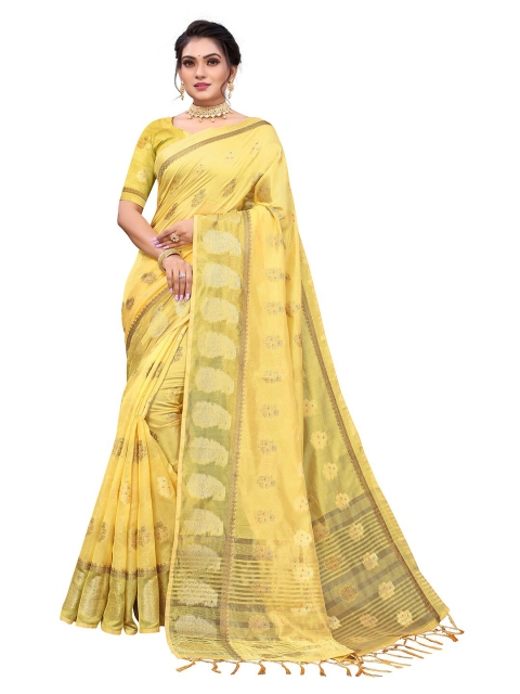 

Pisara Cream-Coloured & Gold-Toned Woven Design Zari Organza Saree