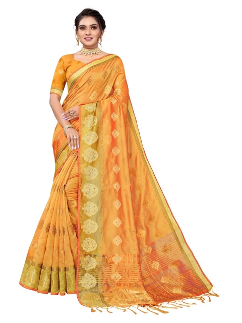 

Pisara Orange & Gold-Toned Woven Design Zari Organza Saree