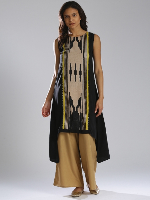 

W Women Beige & Black Printed A-Line Kurta