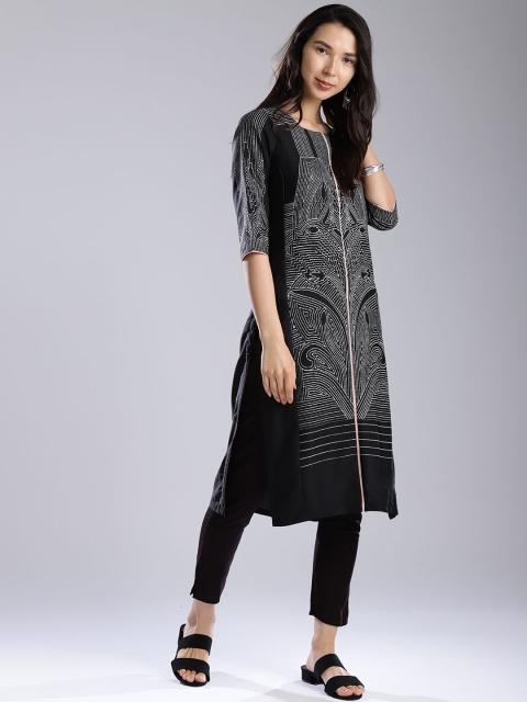 

W Women Black & Off-White Printed A-Line Kurta