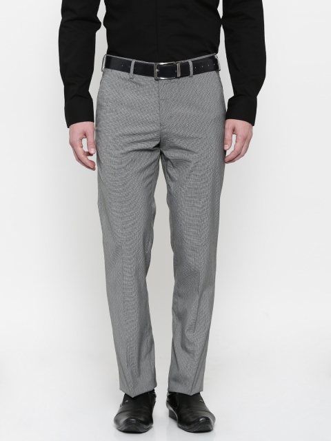 

CODE by Lifestyle Men Black & Grey Slim Fit Self-Design Formal Trousers