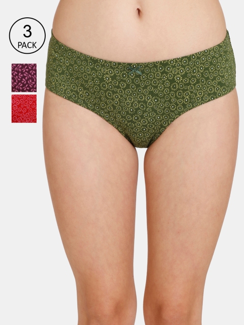 

Rosaline by Zivame Women Pack of 3 Green & Red Low Rise Full Coverage Cotton Hipster Briefs, Multi