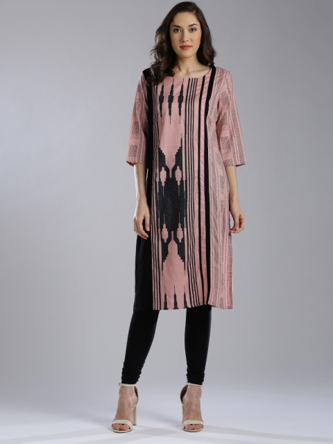 

W Women Pink & Black Printed Straight Sustainable Kurta