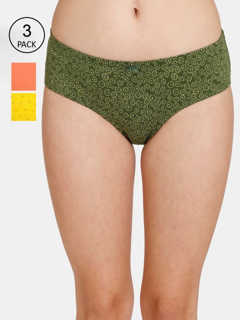 

Rosaline by Zivame Women Pack Of 3 Green Yellow & Orange Printed Pure Cotton Hipster Briefs