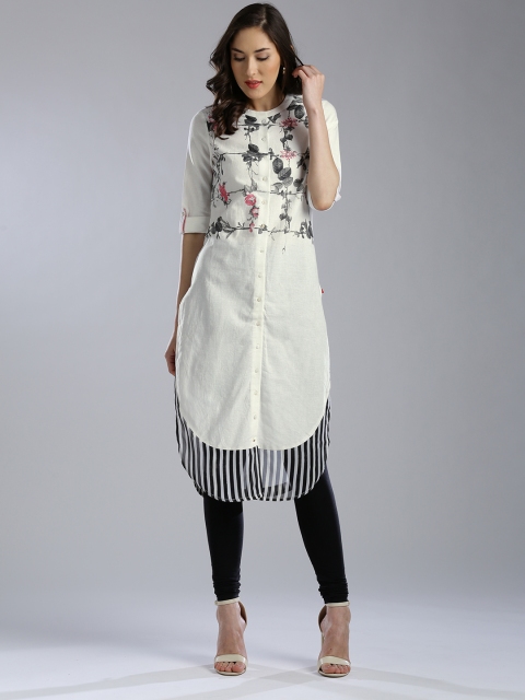 

W Women White Printed Straight Kurta
