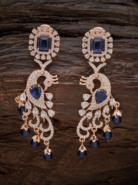 

Kushal's Fashion Jewellery Blue Peacock Shaped Drop Earrings