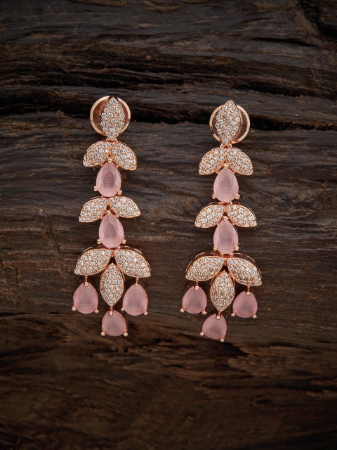 

Kushal's Fashion Jewellery Pink Leaf Shaped Drop Earrings