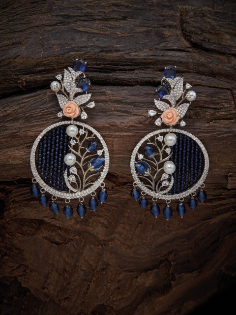 

Kushal's Fashion Jewellery Blue Floral Rhodium Plated Drop Earrings