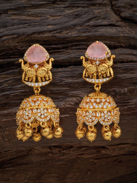 

Kushal's Fashion Jewellery Pink Dome Shaped Jhumkas Earrings