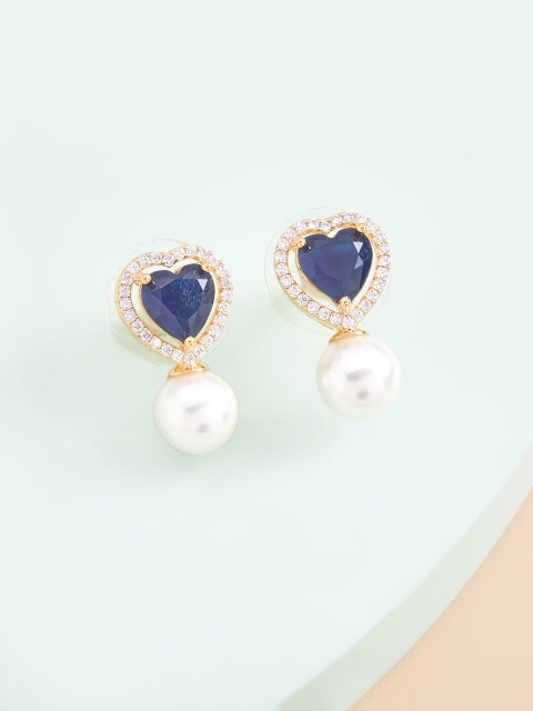 

Kushal's Fashion Jewellery Blue Heart Shaped Studs Earrings