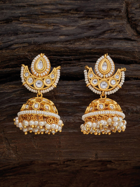 

Kushal's Fashion Jewellery White Dome Shaped Jhumkas Earrings
