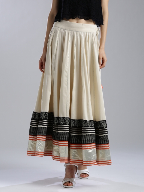 

W Beige Printed Detail Maxi Flared Skirt