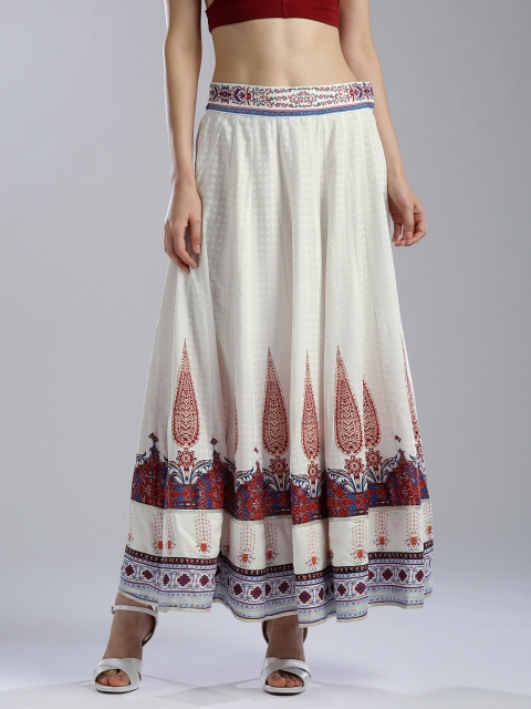 

W White Printed Maxi Flared Skirt