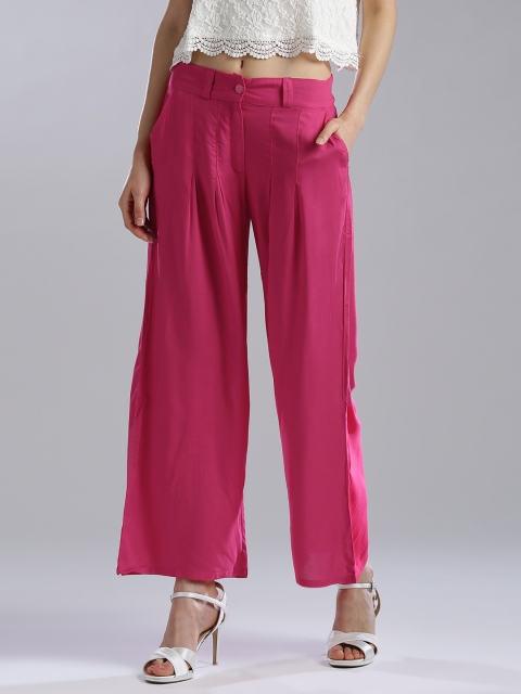 

W Women Pink Flared Solid Palazzos