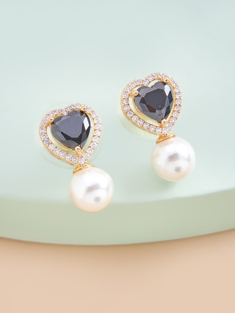 

Kushal's Fashion Jewellery Black Heart Shaped Drop Earrings