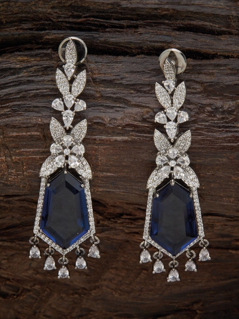 

Kushal's Fashion Jewellery Blue Floral Rhodium Plated Drop Earrings