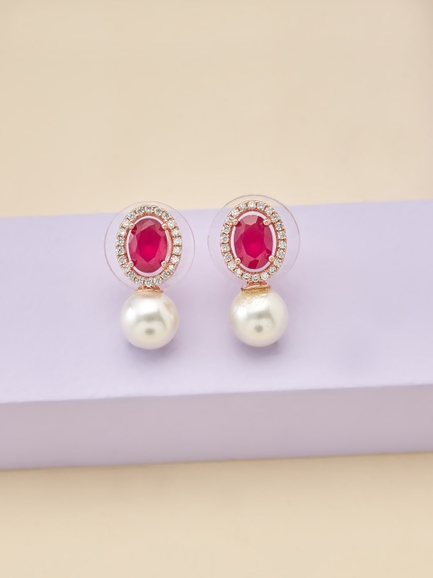 

Kushal's Fashion Jewellery Red Rose Gold Plated Spherical Drop Earrings