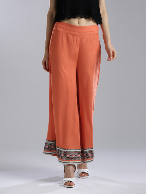 

W Women Orange Solid Flared Palazzos