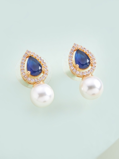

Kushal's Fashion Jewellery Blue Teardrop Shaped Studs Earrings