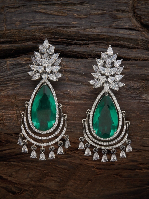 

Kushal's Fashion Jewellery Green Teardrop Shaped Drop Earrings