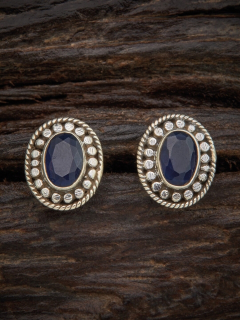 

Kushal's Fashion Jewellery Blue Oval Studs Earrings