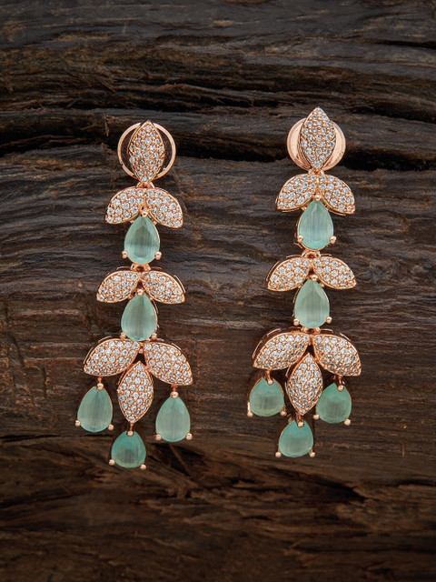 

Kushal's Fashion Jewellery Sea Green Leaf Shaped Jhumkas Earrings