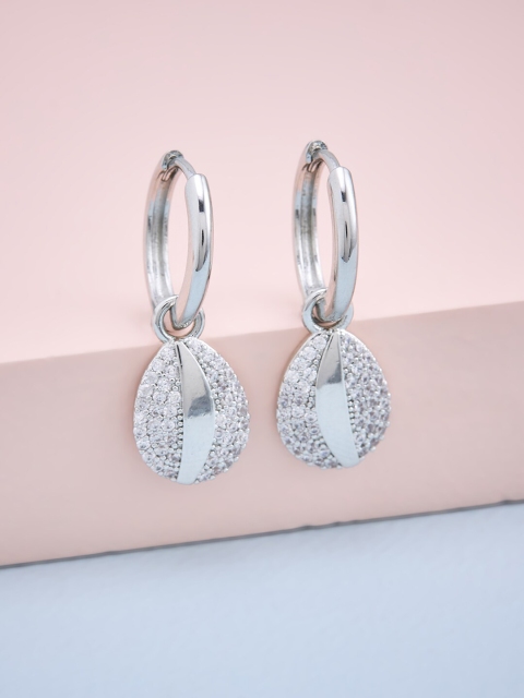 

Kushal's Fashion Jewellery White Teardrop Shaped Hoop Earrings