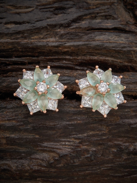 

Kushal's Fashion Jewellery Sea Green Floral Studs Earrings