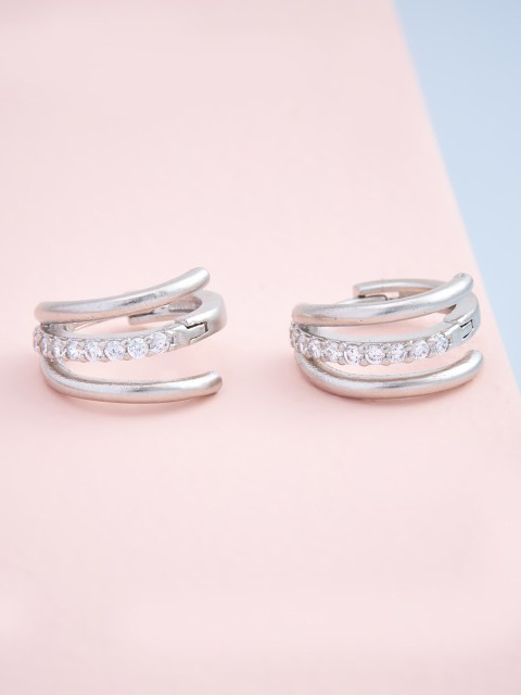 

Kushal's Fashion Jewellery White Circular Half Hoop Earrings