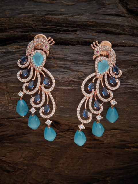 

Kushal's Fashion Jewellery Sea Green Peacock Shaped Drop Earrings